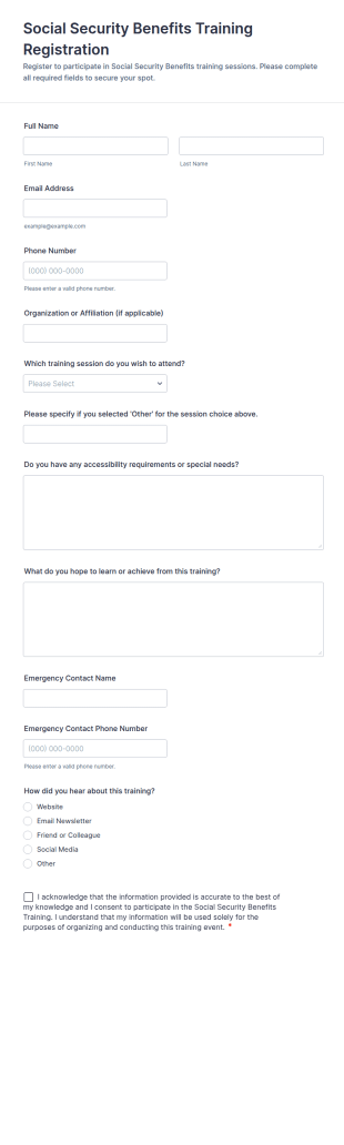 Social Security Benefits Training Registration Form Template