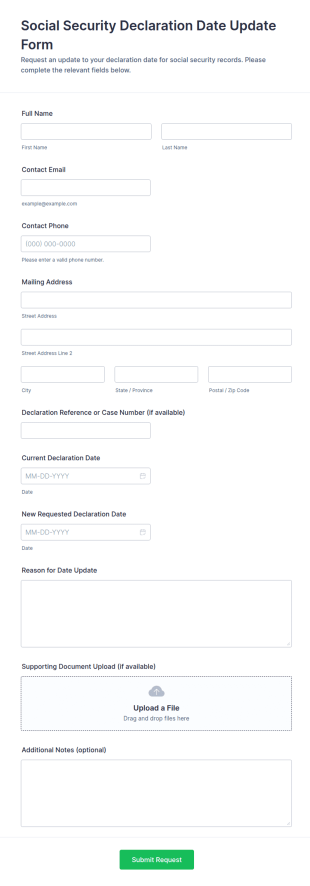 Social Security Declaration Date Update Form Template