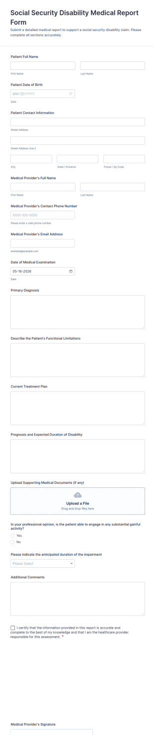 Social Security Disability Medical Report Form Template
