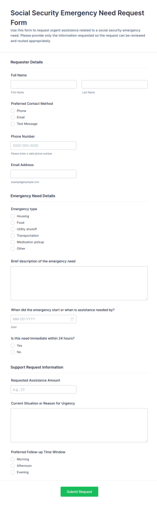 Social Security Emergency Need Request Form Template