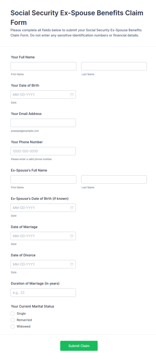 Social Security Ex Spouse Benefits Claim Form Template