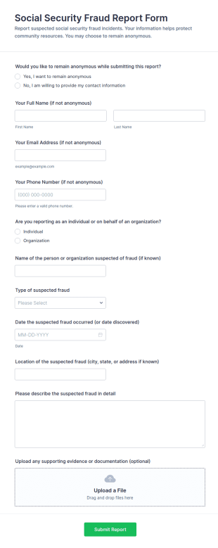 Social Security Fraud Report Form Template
