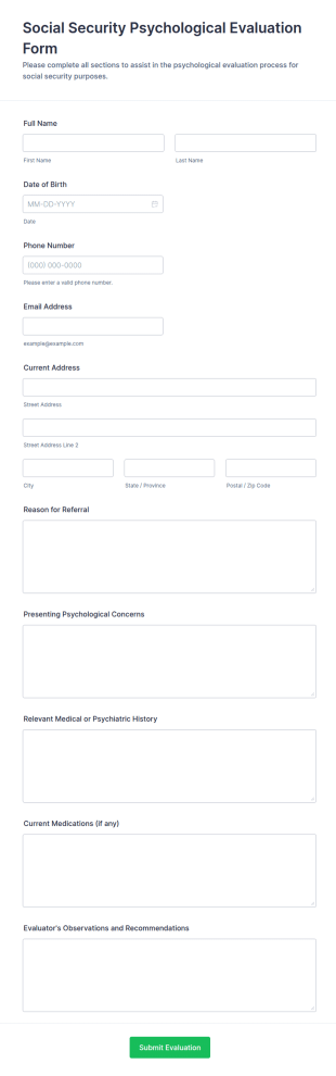 Social Security Psychological Evaluation Form Template