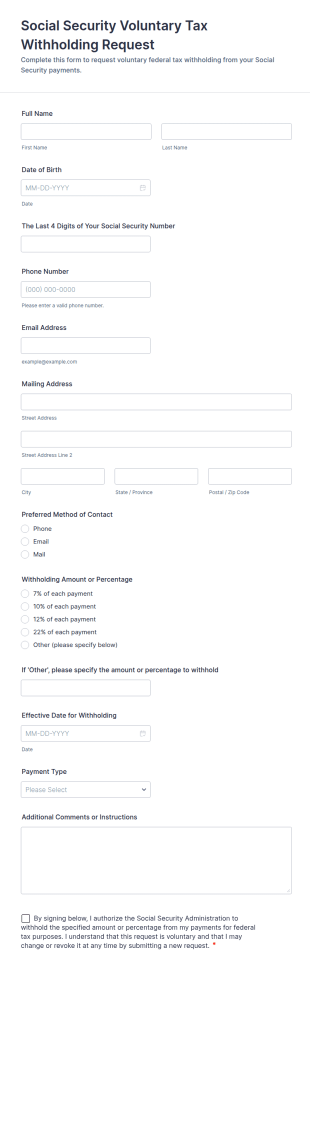 Social Security Voluntary Tax Withholding Request Form Template