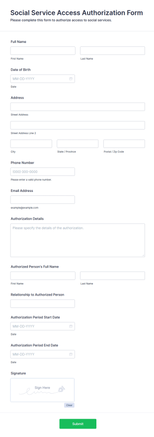 Social Service Access Authorization Form Template