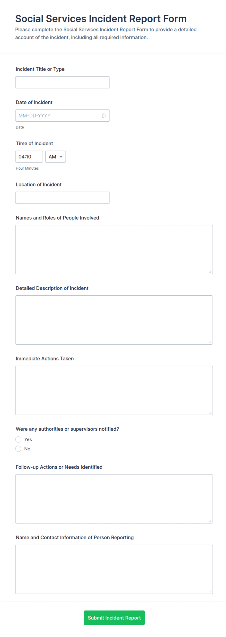 Social Services Incident Report Form Template | Jotform