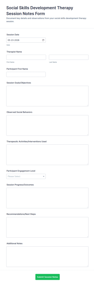 Social Skills Development Therapy Session Notes Form Template