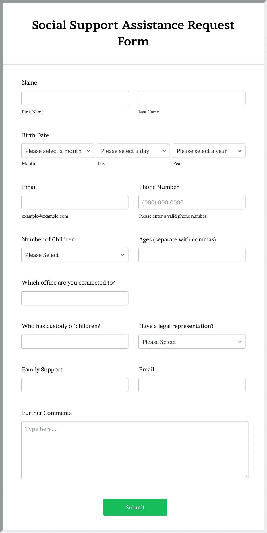 Social Support Assistance Request Form Template | Jotform