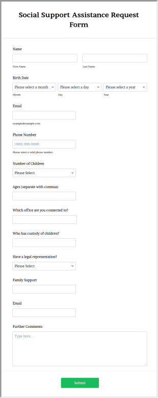 Social Support Assistance Request Form Template