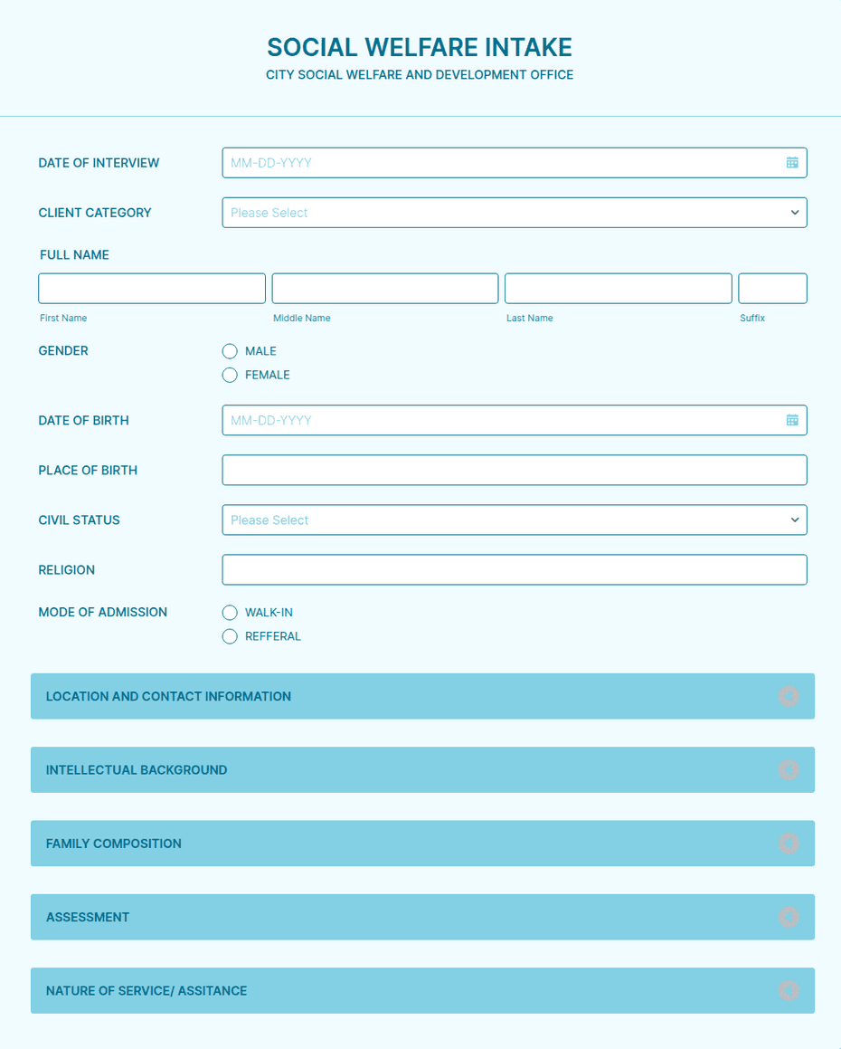 Sociality Form Social Welfare Intake Form Template | Jotform