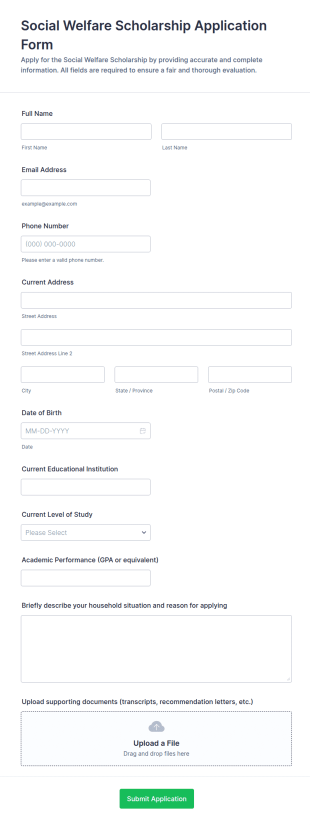 Social Welfare Scholarship Application Form Template