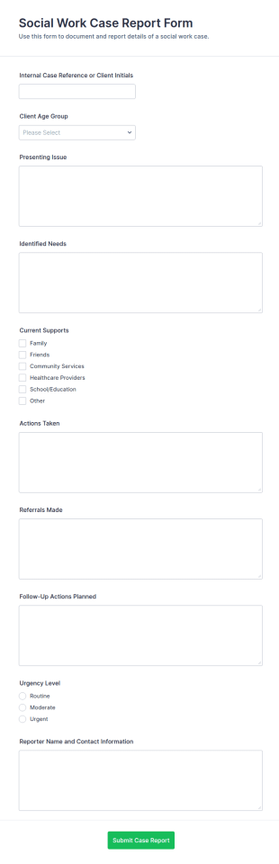 Social Work Case Report Form Template