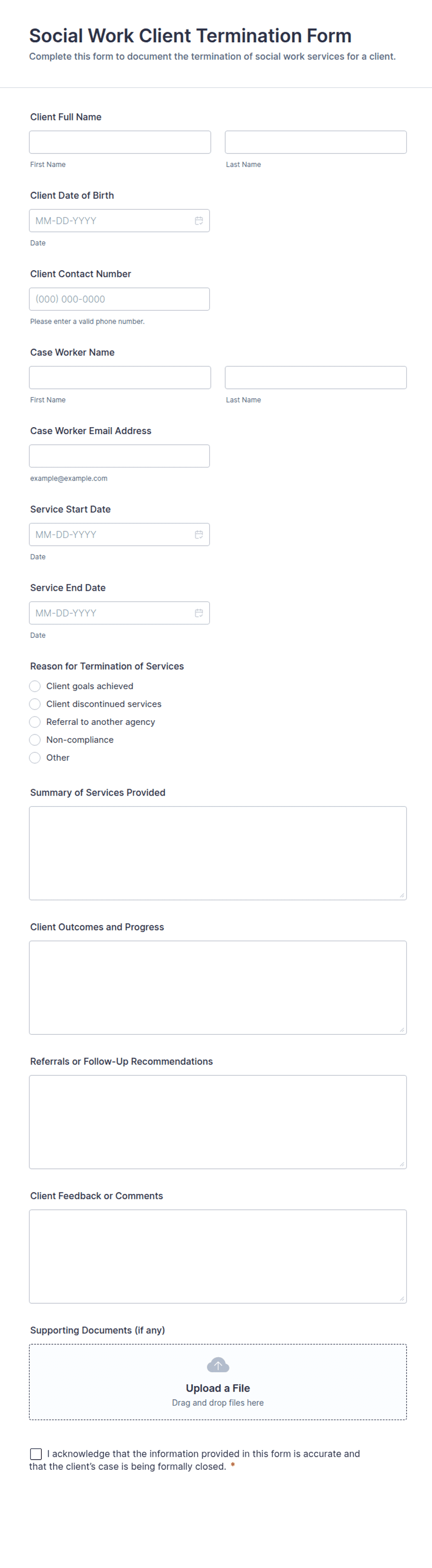 Social Work Client Termination Form Template | Jotform