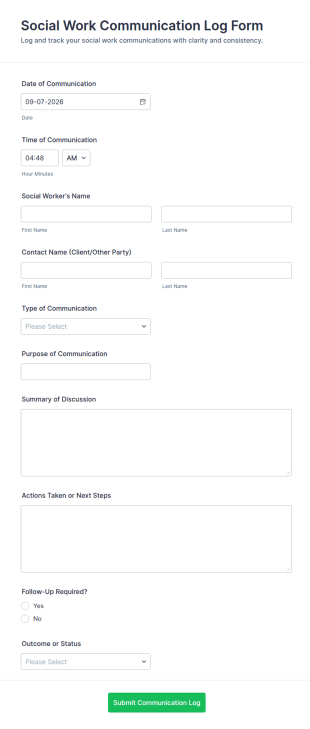 Social Work Communication Log Form Template
