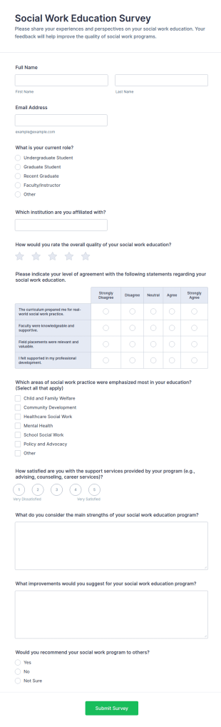 Social Work Education Survey Form Template