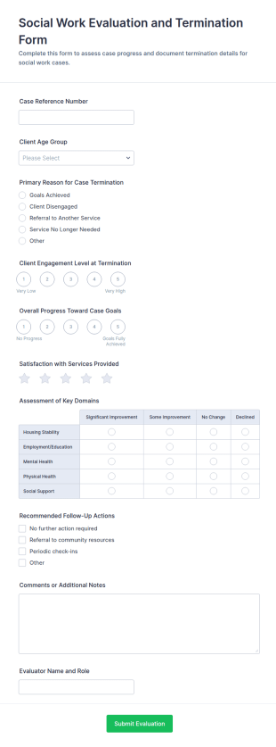 Social Work Evaluation And Termination Form Template