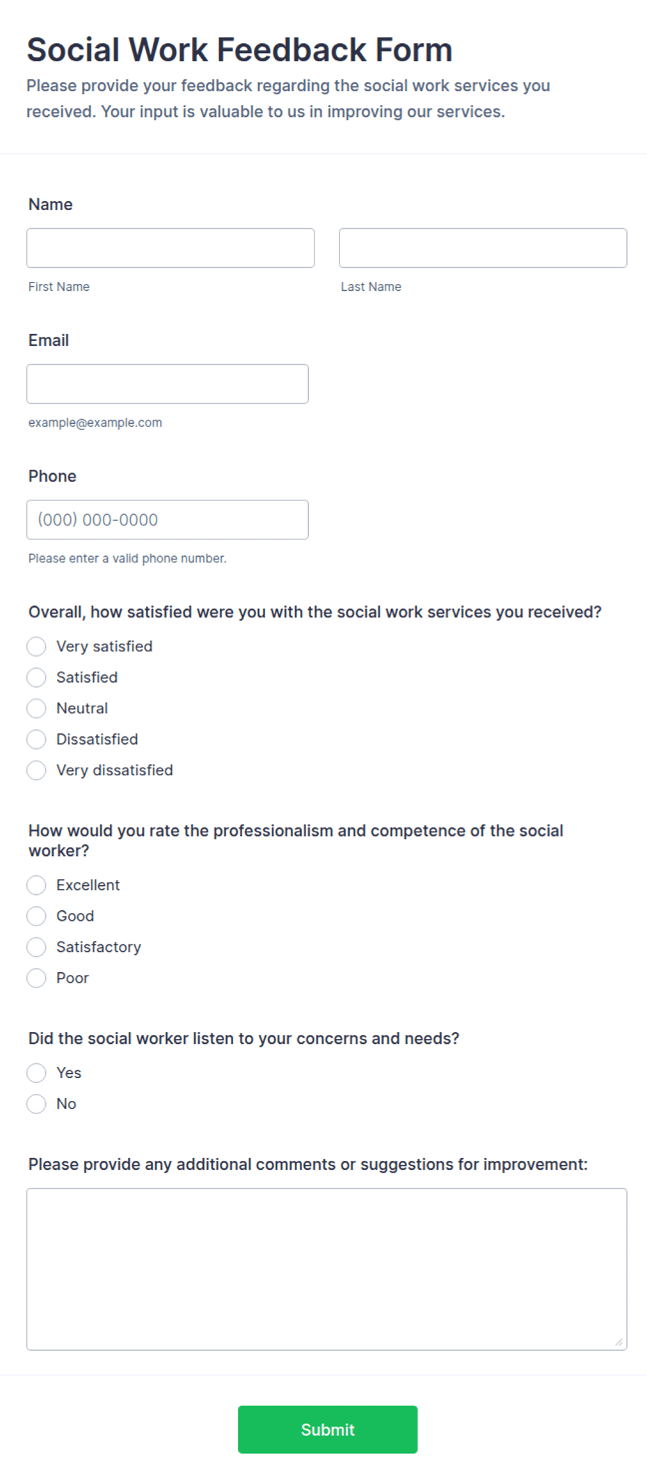Social Work Feedback Form Template | Jotform