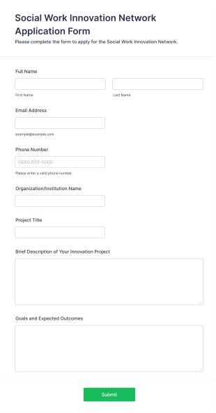 Social Work Innovation Network Application Form Form Template