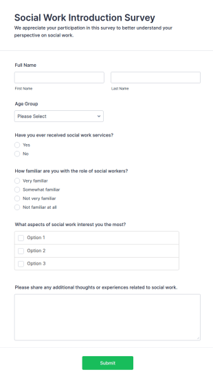 Social Work Introduction Survey Form Template