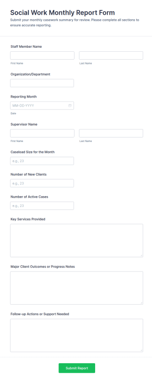 Social Work Monthly Report Form Template