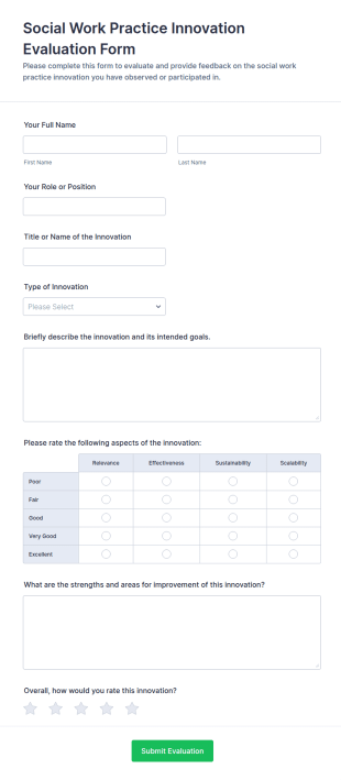 Social Work Practice Innovation Evaluation Form Template