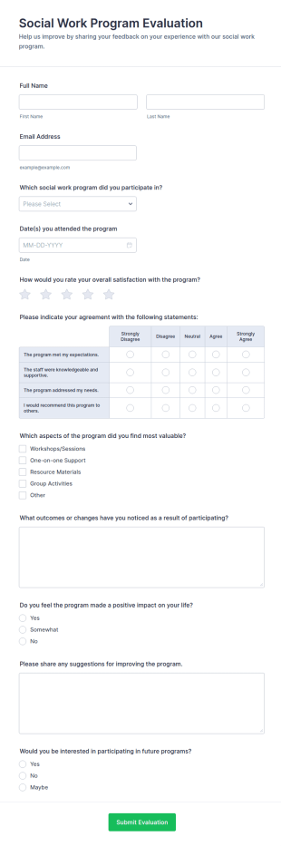 Social Work Program Evaluation Form Template