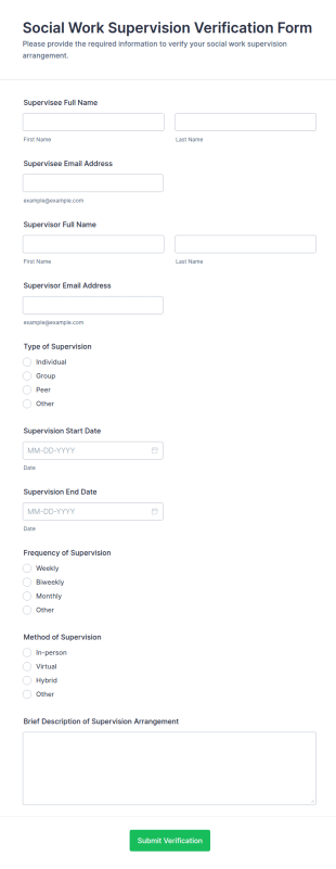 Social Work Supervision Verification Form Template