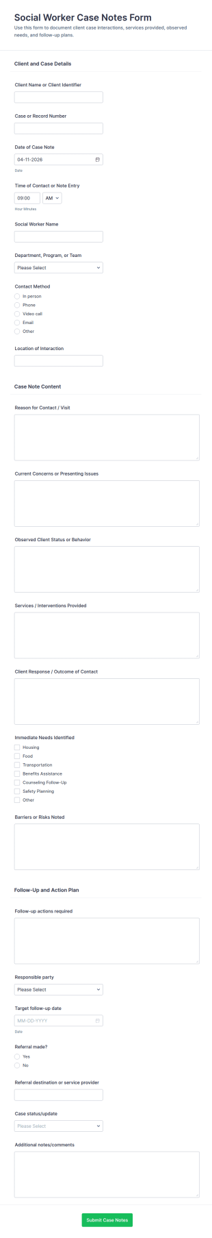 Social Worker Case Notes Form Template