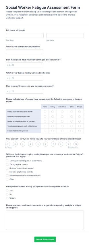 Social Worker Fatigue Assessment Form Template