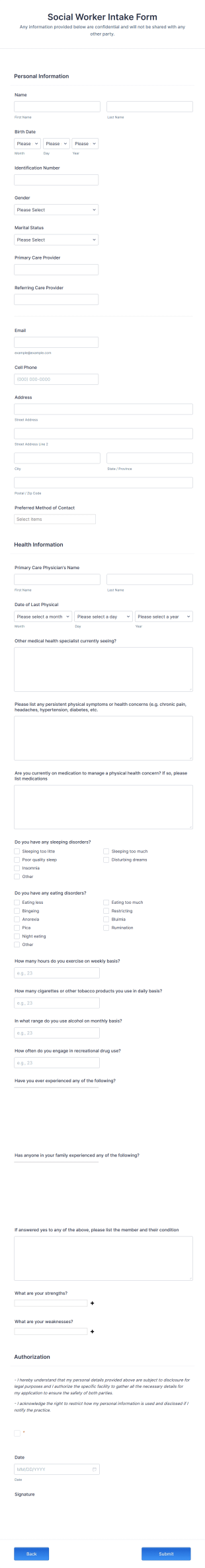 Social Worker Intake Form Template