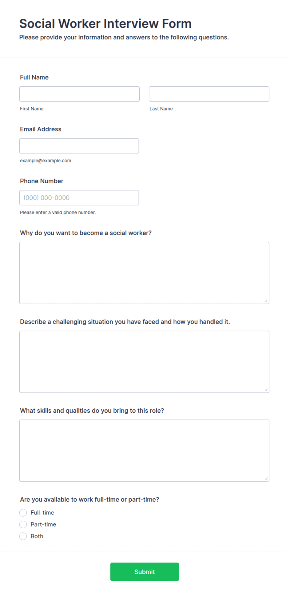 Social Worker Interview Form Template | Jotform