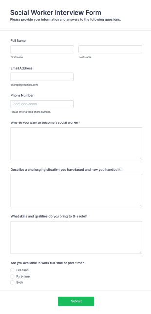 Social Worker Interview Form Template