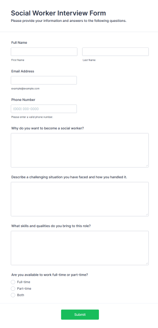 Social Worker Interview Form Template