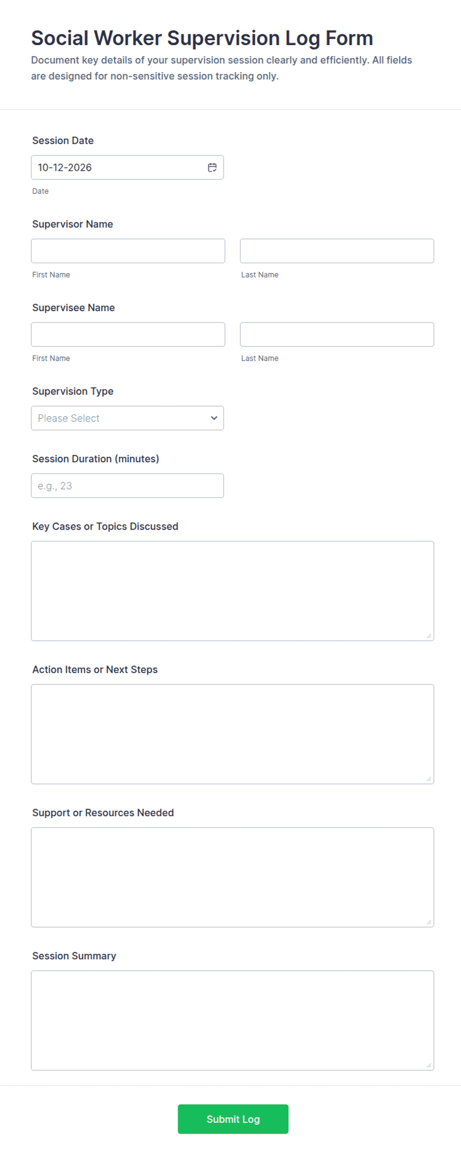 Social Worker Supervision Log Form Template | Jotform