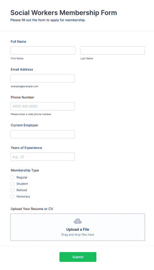 Social Workers Membership Form Template