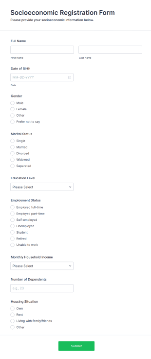 Socioeconomic Registration Form Form Template