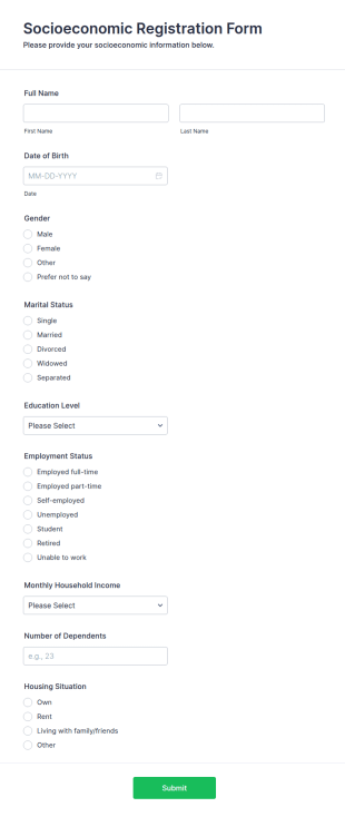Socioeconomic Registration Form Template