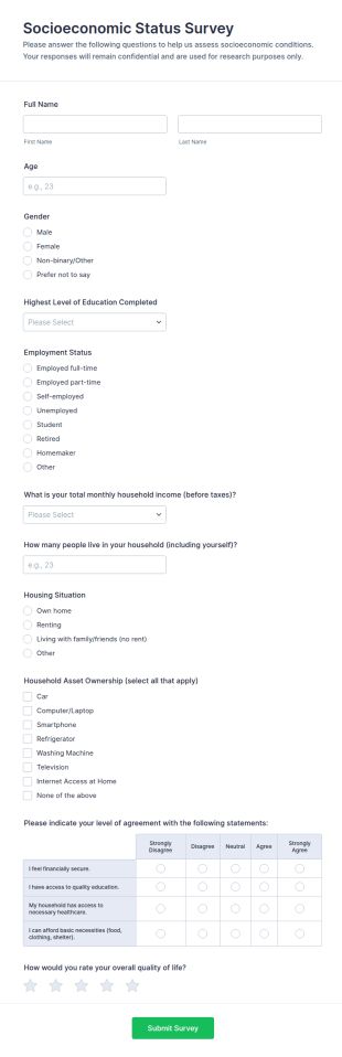 Socioeconomic Status Survey Form Template