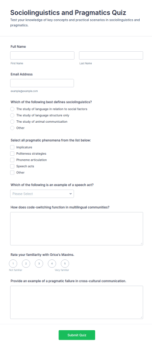 Sociolinguistics And Pragmatics Quiz Form Template
