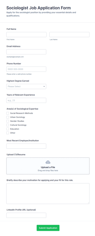 Sociologist Job Application Form Template