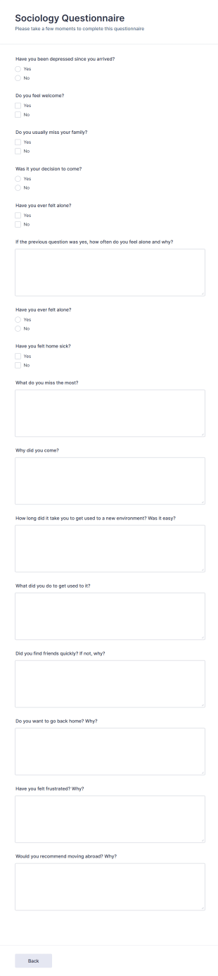 Sociology Questionnaire Form Template