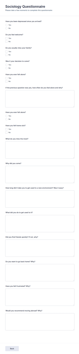 Sociology Questionnaire Form Template