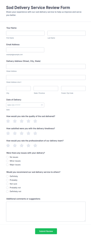 Sod Delivery Service Review Form Template