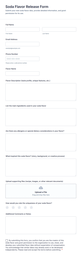 Soda Flavor Release Form Template