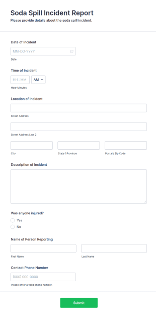 Soda Spill Incident Report Form Template