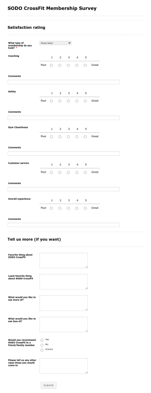 Membership Survey Form Template