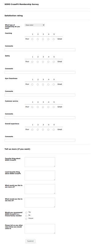 Membership Survey Form Template
