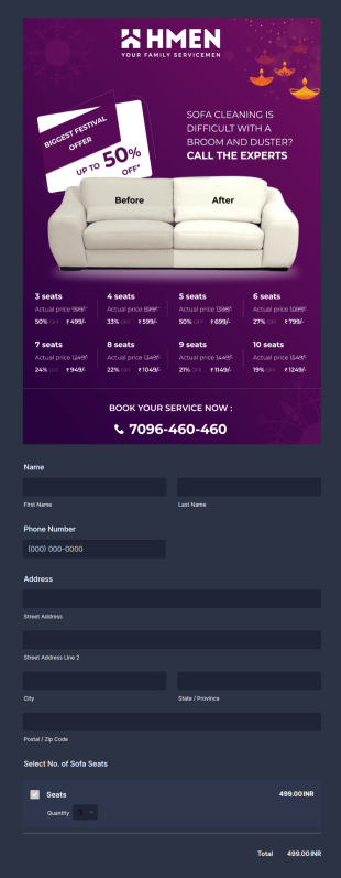 Sofa Cleaning Booking Form Template