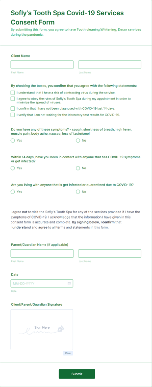 Sofly's Tooth Spa Covid 19 Services Consent Form Template