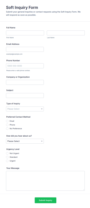 Soft Inquiry Form Template